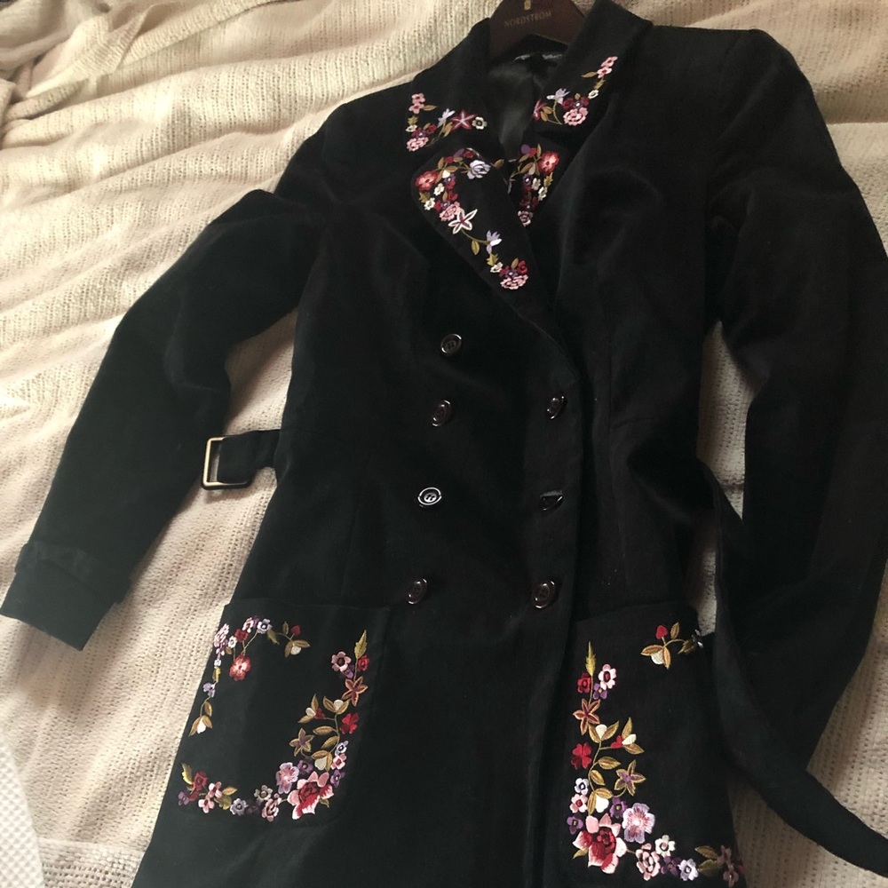Rare Betsy Johnson Black Floral Embroid Corduroy
